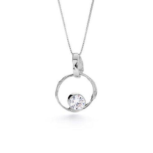 Silver Necklace with white cubic zirconia stone