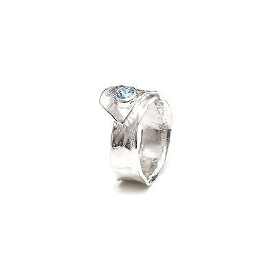 Metal silver ring with blue cubic zirconia stone