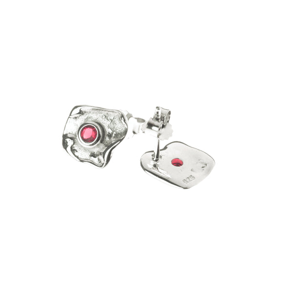 Metal sterling silver earrings with red zirconia stone