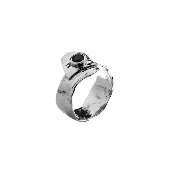 Metal silver ring with Black cubic zirconia stone