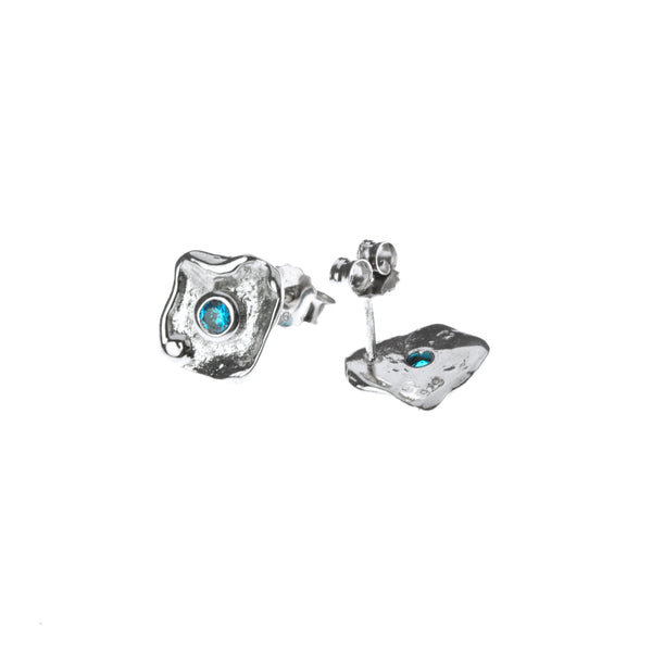Metal sterling silver earrings with blue zirconia stone