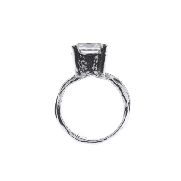 Silver ring with zirconia stone - White