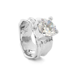 Silver ring with zirconia stone - White