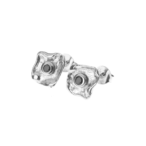Metal sterling silver earrings with black zirconia stone