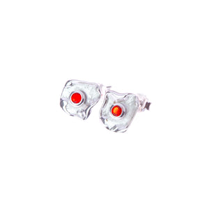 Metal sterling silver earrings with red zirconia stone