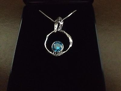 Silver Necklace with blue cubic zirconia stone