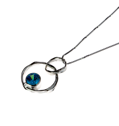 Silver Necklace with blue cubic zirconia stone