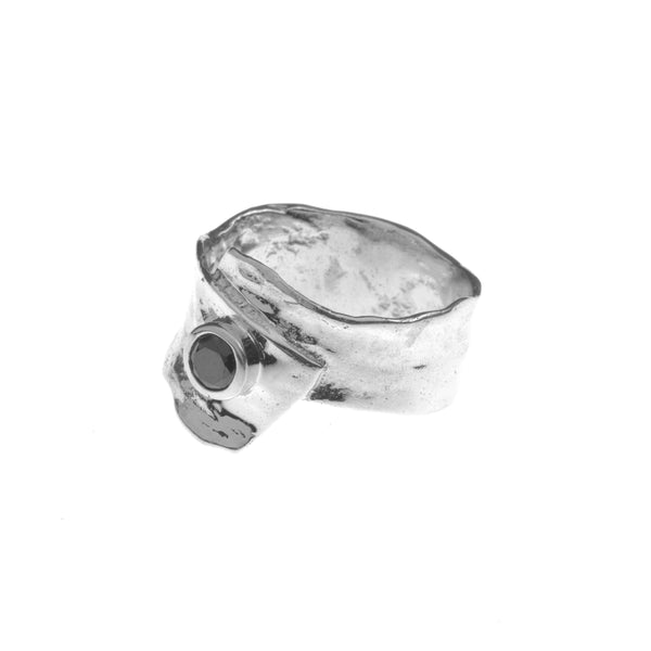 Metal silver ring with Black cubic zirconia stone